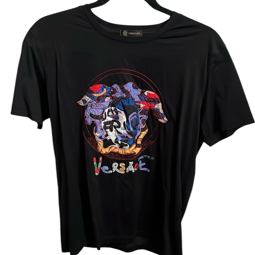 Versace Jeans couture black Medusa head embroidered logo classic t-shirt cotton